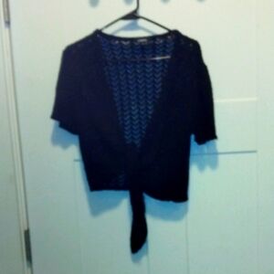 Elementz Black V-Neck Crop Tie Front Blouse